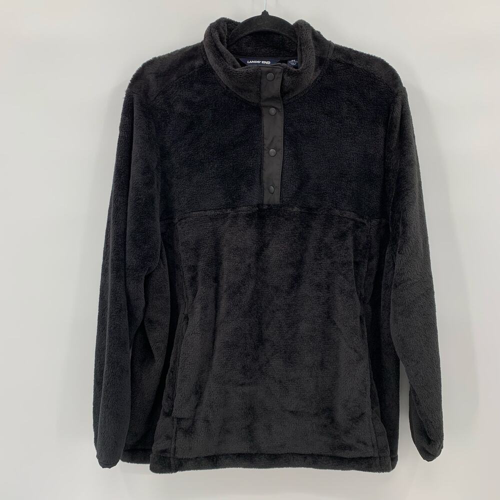Lands' End Black Plush Fleece Pullover Jacket